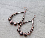 Copper Navajo pearl beaded teardrop earrings with bling