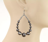 Silver Navajo pearl beaded teardrop earrings with bling