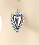 Silver Heart bling rhinestone trim earrings