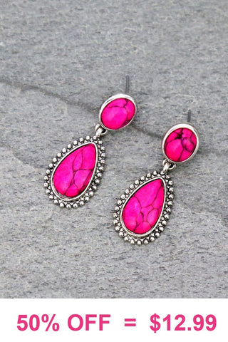 PINK POST DROP EARRING WITH SILVER TRIM
