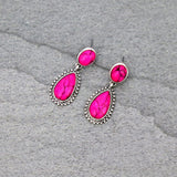 PINK POST DROP EARRING WITH SILVER TRIM
