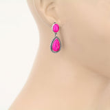 PINK POST DROP EARRING WITH SILVER TRIM