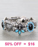 Dice, Turquoise concho, Heart stretch bracelet