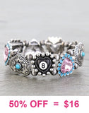 8 Ball, Turquoise & Pink Bling Heart stretch bracelet