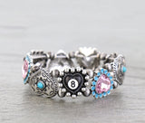 8 Ball, Turquoise & Pink Bling Heart stretch bracelet