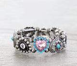8 Ball, Turquoise & Pink Bling Heart stretch bracelet