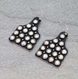 Bling cow tag earrings