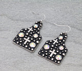 Silver Cross Studded tag earrings with bling