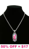 Pink speckled stone pendant necklace