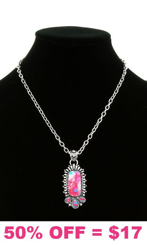 Pink speckled stone pendant necklace