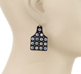 Bling cow tag earrings