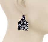 Silver Cross Studded tag earrings with bling
