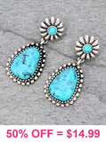 Western Post Earrings with Silver Border & Turquoise Stone