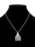 Silver pendant with turquoise & checkered print designs