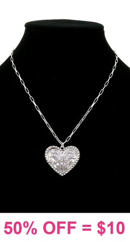 Western Tooled Heart pendant necklace (