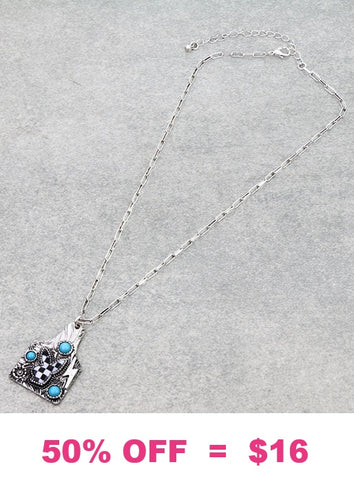 Silver pendant with turquoise & checkered print designs
