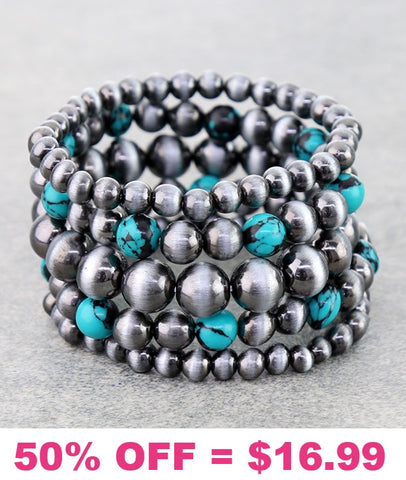 Silver & Turquoise 5 piece bracelet set