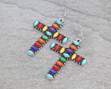 Colorful stones cross earrings