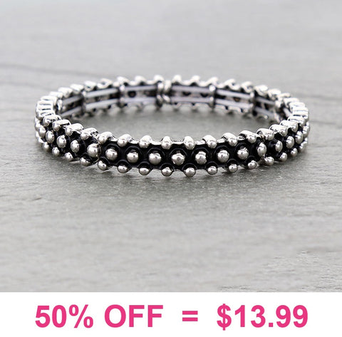 Burnished Silver studded stretch bracelet