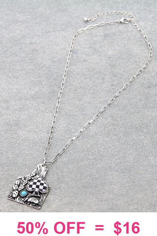 Silver tag with Checkered spade pendant