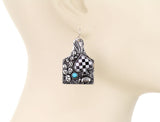 Silver tag earrings with turquoise & checkered Spade