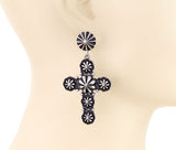 Burnished Silver studded dangle cross earrings