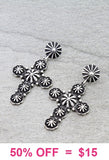 Burnished Silver studded dangle cross earrings