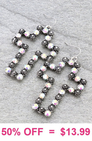 Silver Stud & Bling Cross outline Earrings