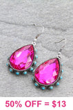 Pink Bling teardrop earrings with turquoise stone trim
