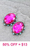 Pink Oval Bling earrings with turquoise stone trim