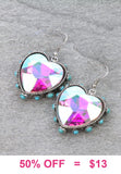 Bling Heart Gem earrings with turquoise studded border