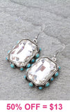 Rectangle Bling earrings with turquoise stone trim