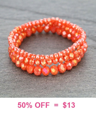 Orange Crystal Stretch Bracelets - 3 piece set