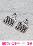 Silver Western tag stitch design earrings