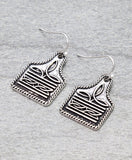 Silver Western tag stitch design earrings