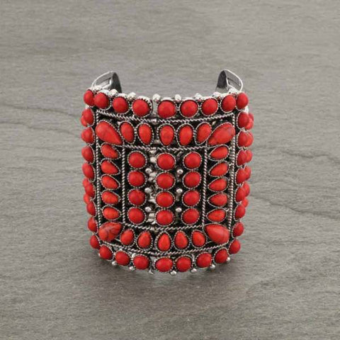Red Rectangle Concho Wide Cuff Bracelet