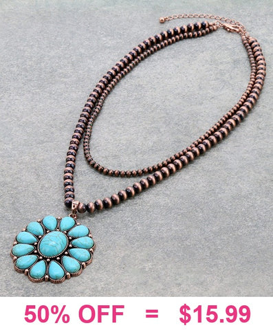 Copper 2 strand necklace with Turquoise concho pendant
