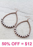 Copper Navajo pearl beaded teardrop outline earrings