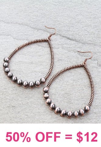 Copper Navajo pearl beaded teardrop outline earrings