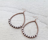 Copper Navajo pearl beaded teardrop outline earrings