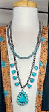 Silver Navajo Pearl Double Strand Necklace with Turquoise triangle pendants