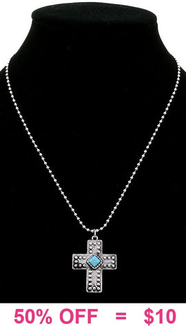 Silver ball chain necklace with cross