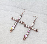 Copper Cross with Bling Hearts earrings