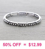 Silver stud sections stretch bracelet