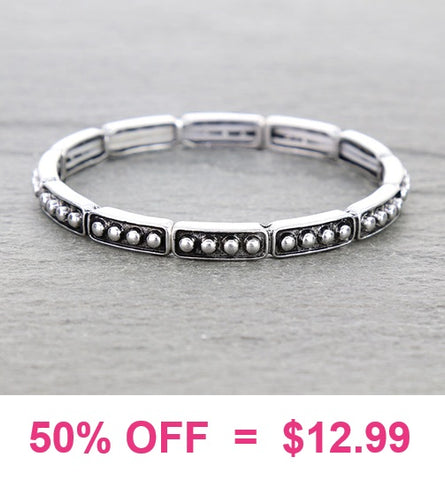 Silver stud sections stretch bracelet