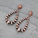 Copper Navajo Pearl Beaded Teardrop Earrings with Concho Post