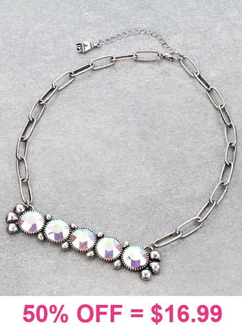 Bling Gemstone pendant silver chain necklace
