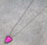 Pink Stone Heart pendant silver ball chain necklace