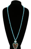 Turquoise Crystal Necklace with leopard bling heart