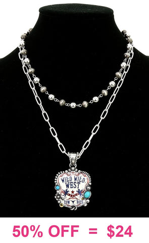 Double strand necklace with Wild West pendant